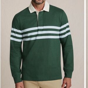 Lands End Long Sleeve Rugby Polos Shirt Norway Spruce Green Stripe Preppy New-XL